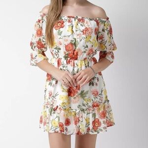 Forever21 Floral Off Shoulder Ruffle Dress BOHO Cottage Core Medium